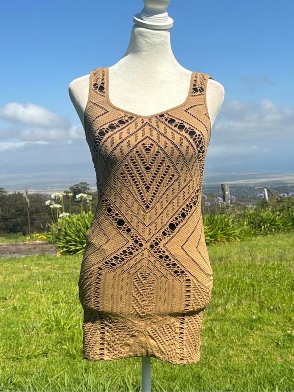Free People Intimately Fp Medallion Crochet Party Dress Bohemian Bodycon Tan   M